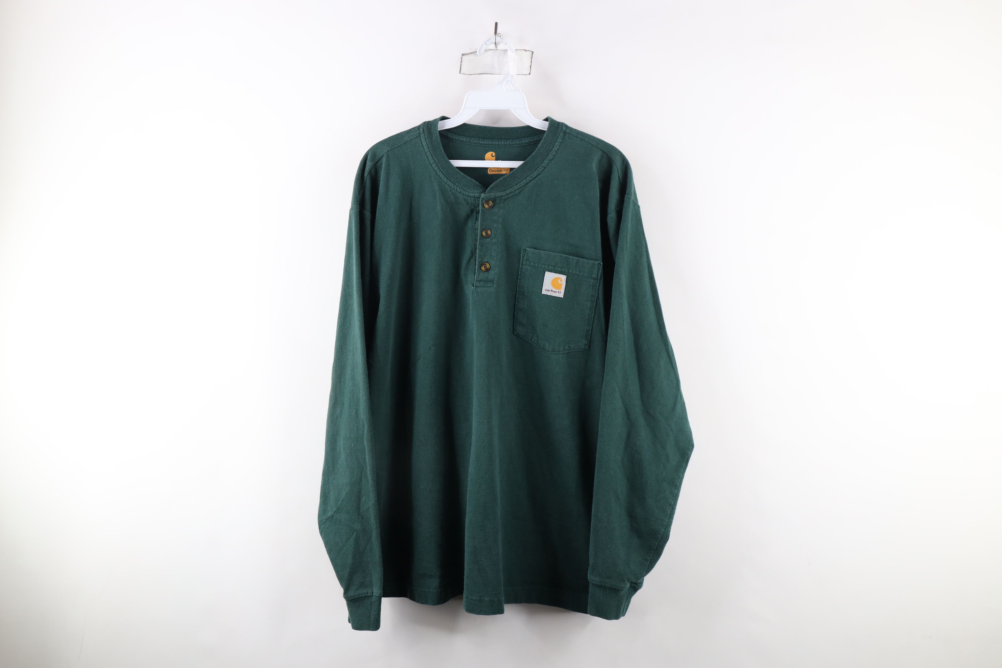 Carhartt × Vintage Vintage Carhartt Spell Out Long Sleeve Henley T-Shirt Green Size US M / EU 48-50 / 2 - 1 Thumbnail