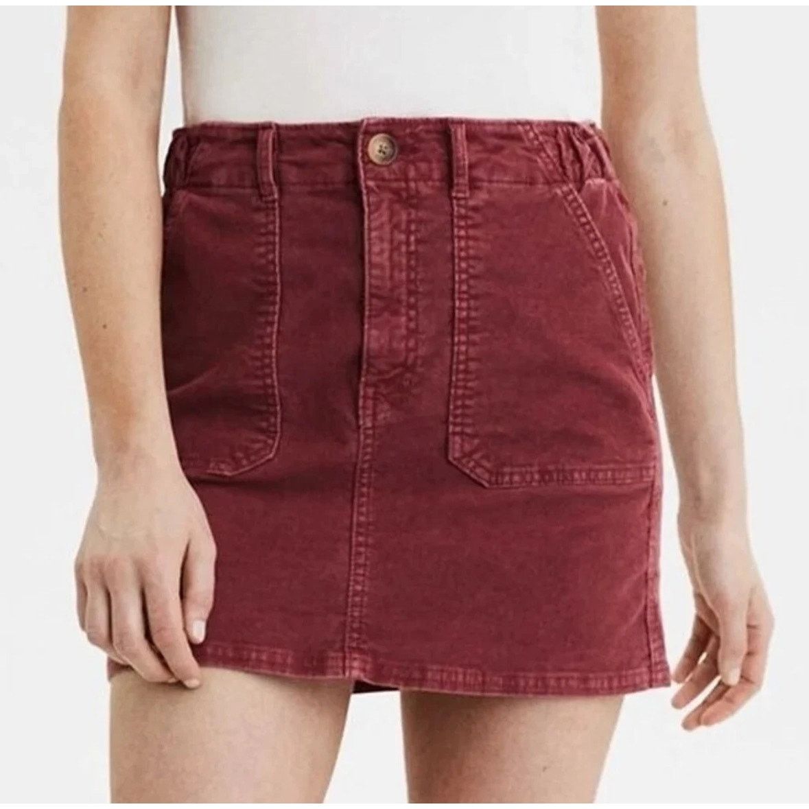 American Eagle Outfitters American Eagle Corduroy Mini Skirt Women’s XS Red Stretch Size 25" / US 0 / IT 36 - 1 Thumbnail
