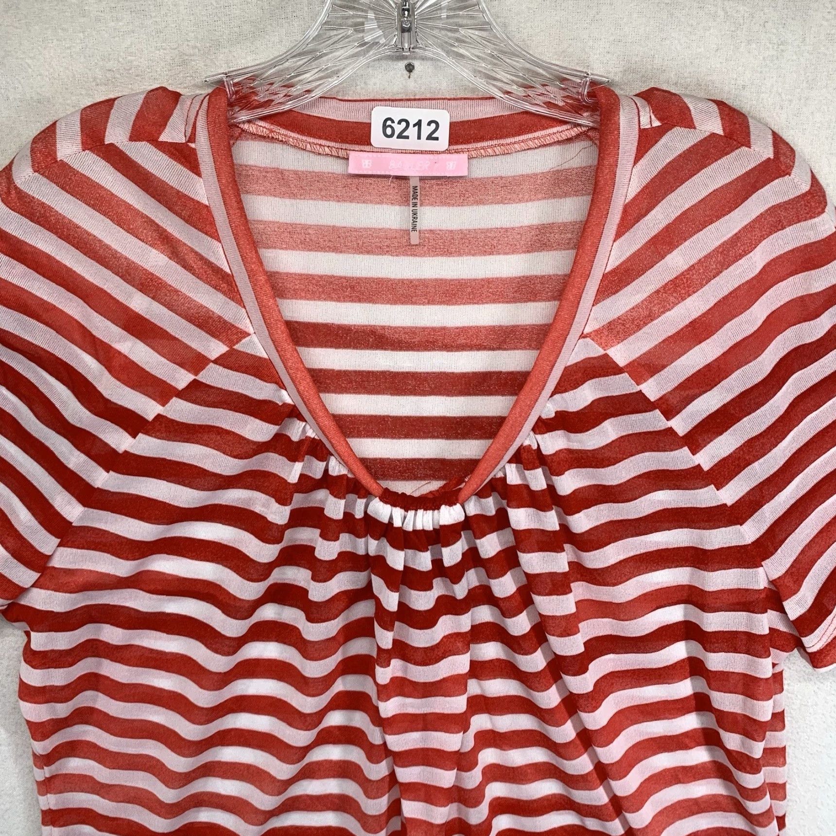 Vintage VINTAGE Basler Blouse Shirt Women L Red & White Striped Sheer Ruffle V-Neck Short Sleeve Lightweight Breathable 90s Art City Casual Womens Size L / US 10 / IT 46 - 4 Thumbnail