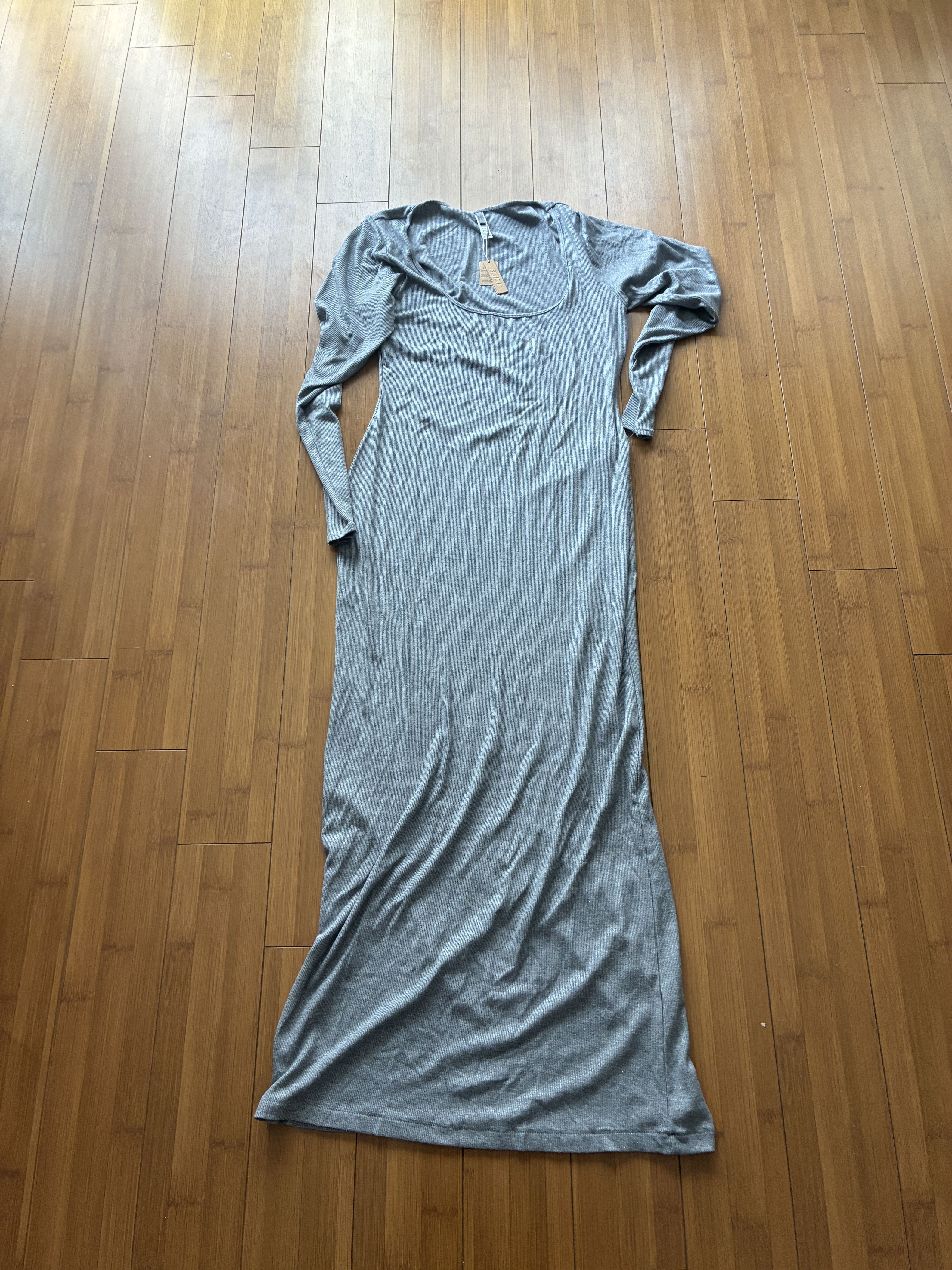 SKIMS SKIMS Lounge Long Ribbed Long Sleeve Maxi Dress Gray 2XL Size XXL / US 16-18 / IT 52-54 - 2 Thumbnail