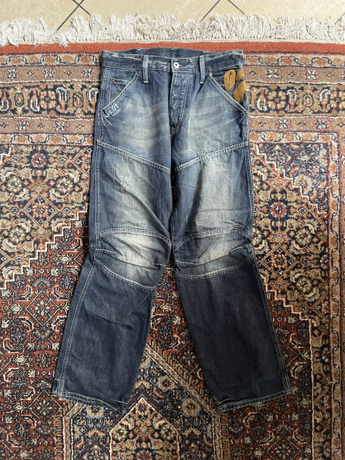 G-Star G Star Raw Baggy Biker Jeans Embroidered Size US 31 - 1 Thumbnail