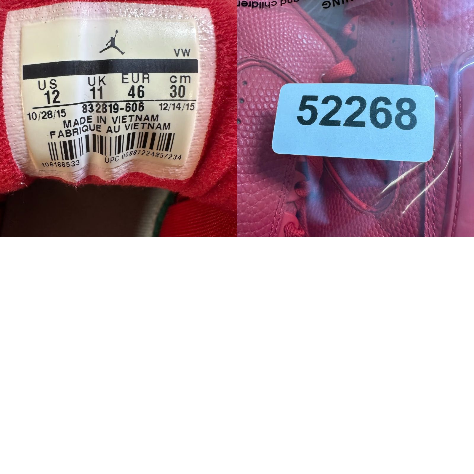 Jordan Brand VINTAGE Jordan 2 Retro Shoes Mens 12 Red Leather Low Top Gym Basketball 832819-606 Size US L / EU 52-54 / 3 - 11 Thumbnail