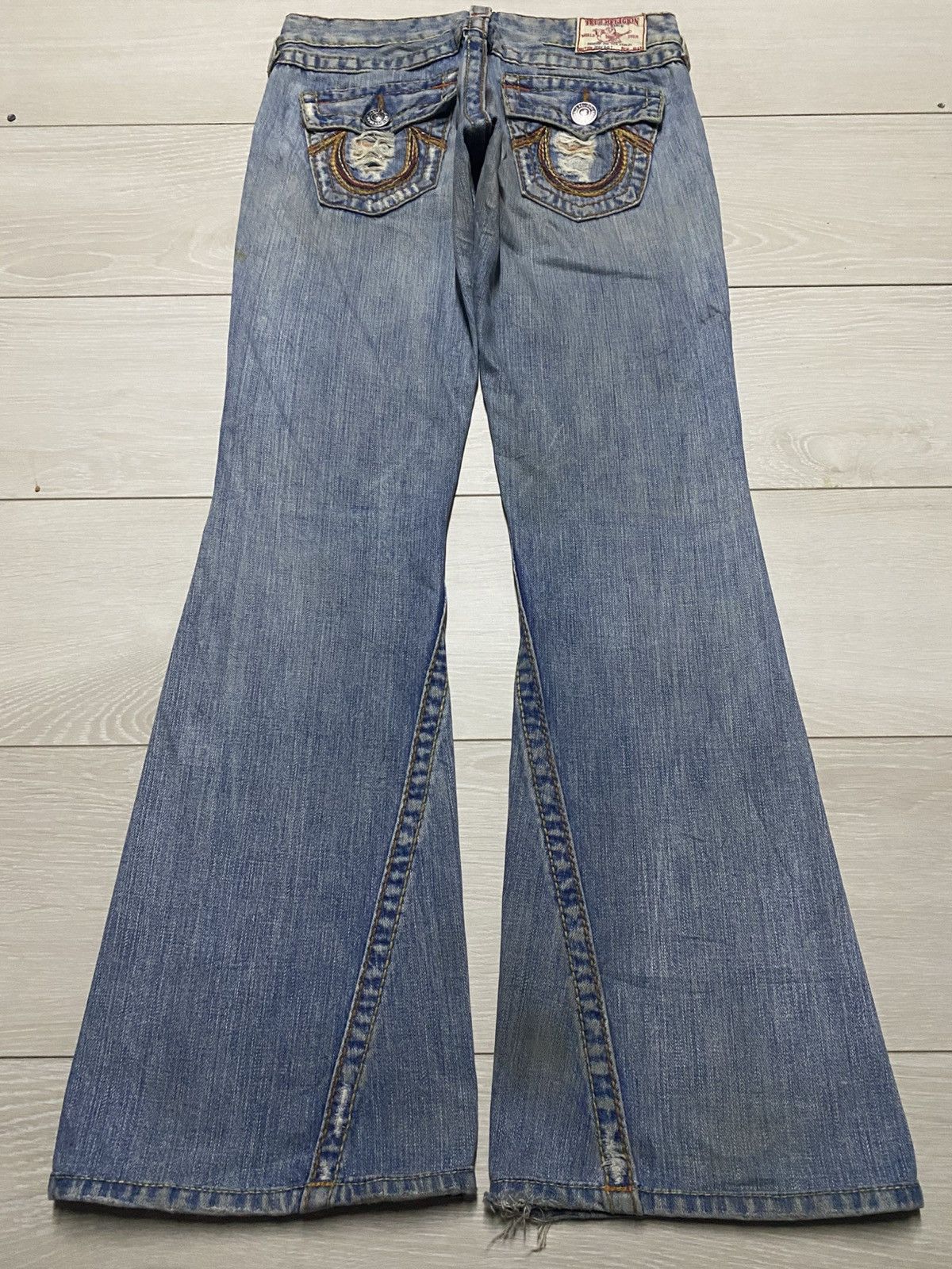 Tornado Mart True Religion Light Wash Super Flare Distressed Jeans Size US 29 - 2 Thumbnail