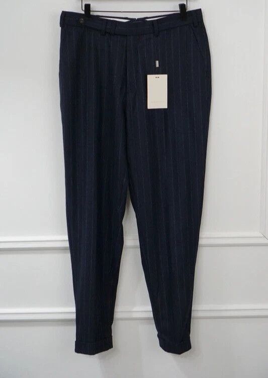 Suitsupply Men Suitsupply Blake Flat Front Trousers Navy Striped US38 Size 38R - 1 Thumbnail