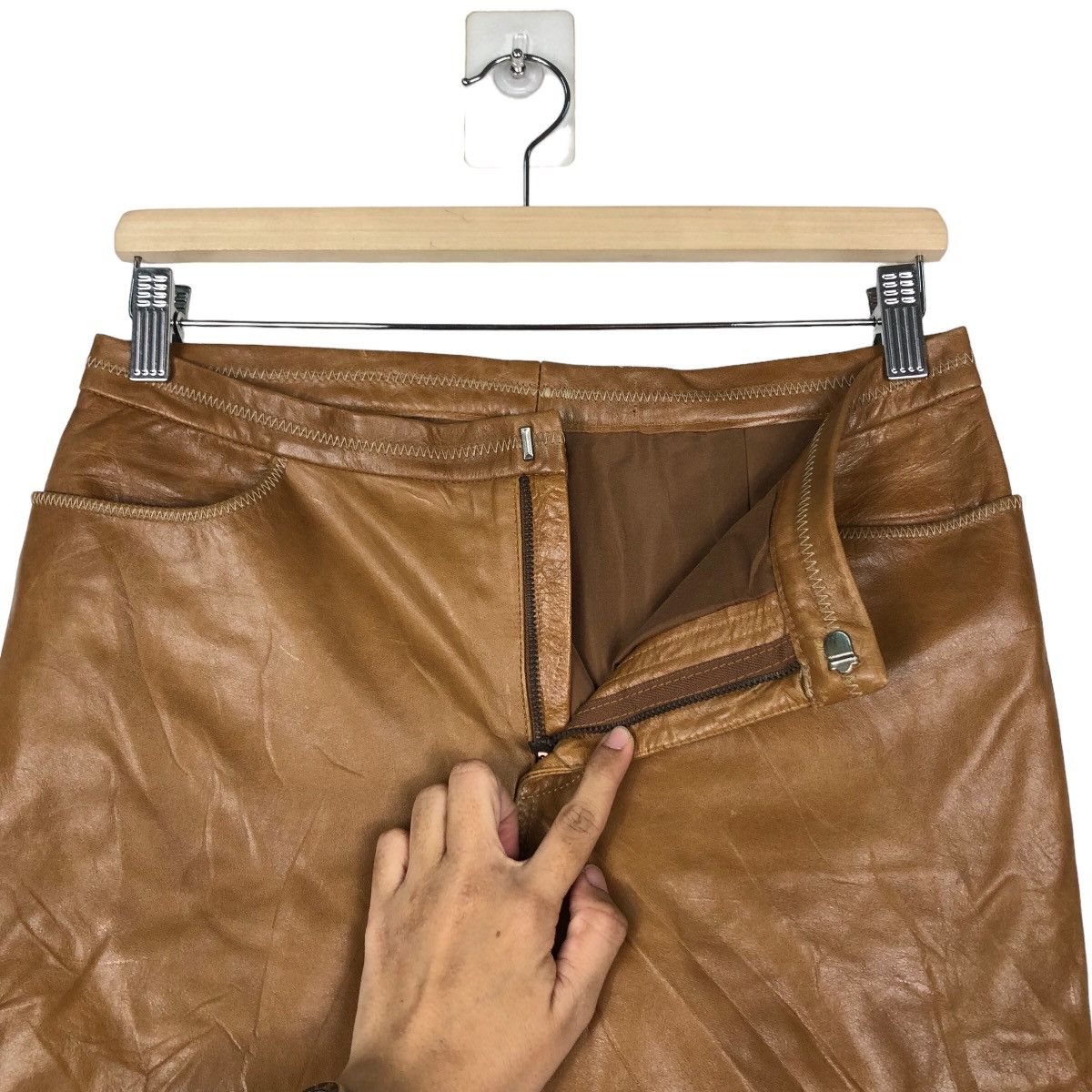 Genuine Leather 🔥Bow Cut Design Genuine Leather Biker Pants Gap Size US 28 / EU 44 - 11 Thumbnail