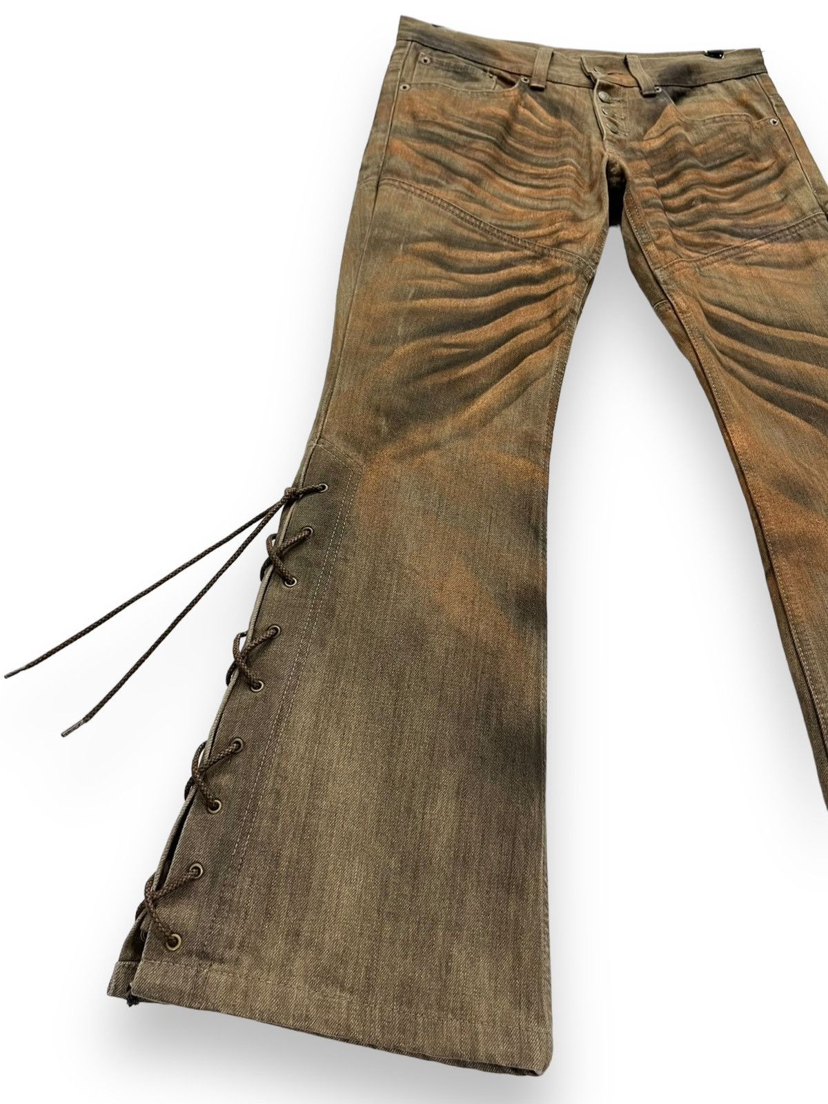 Tornado Mart 🔥TORNADO MART Smoke Brown Gold Dust Whisker Laced Leg Flare Size US 28 / EU 44 - 12 Thumbnail
