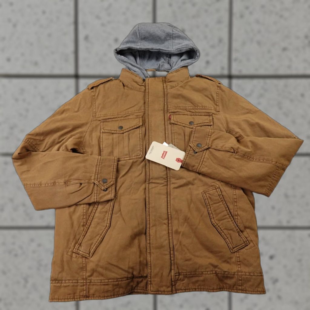 VINTAGE Levi's Jacket Mens M Brown Hooded Trucker Sherpa Lined Work Coat Western Army