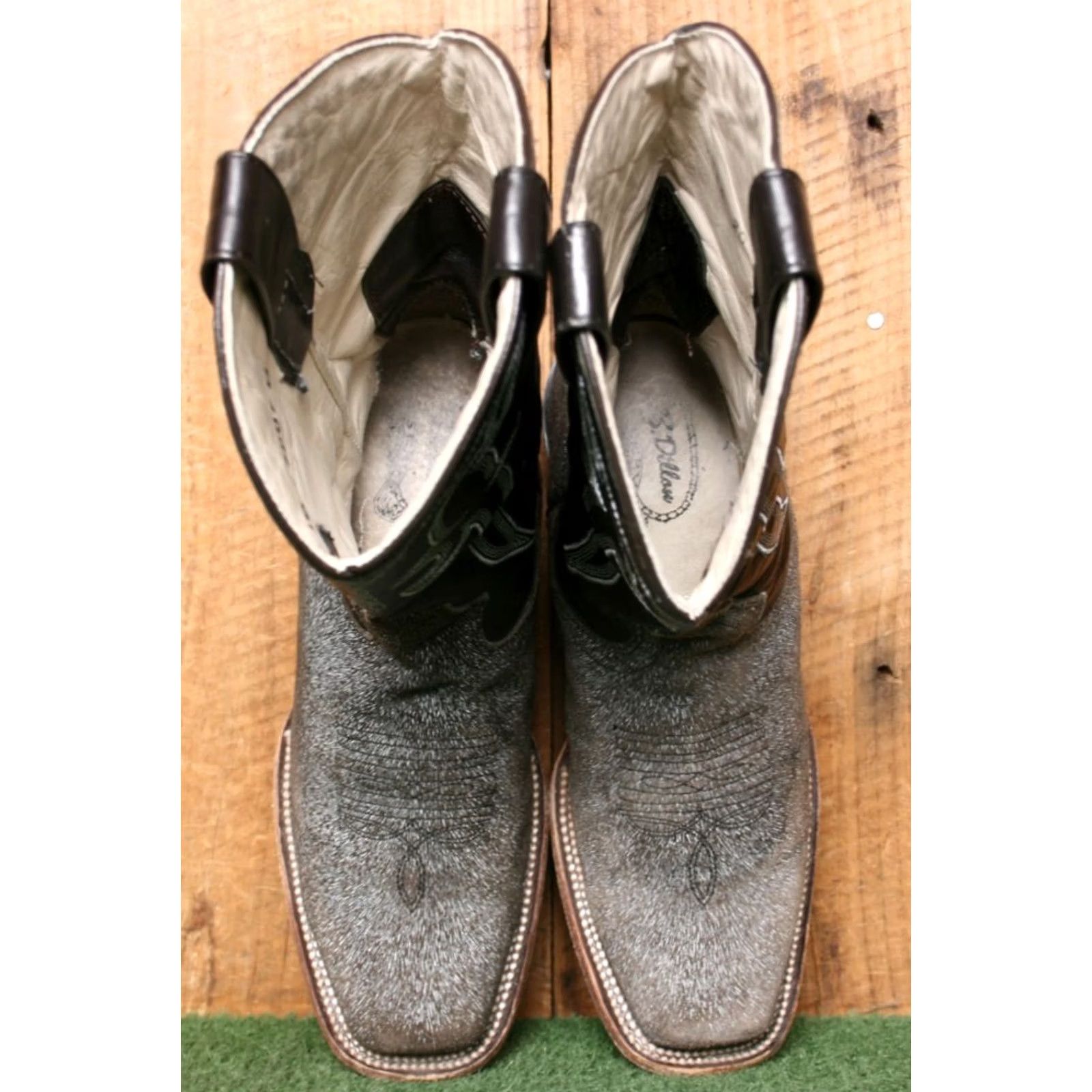 Vintage J.B. Dillon Calf Hair Print Brown Suede & Black Leather Western Boots Sz. 8.5 B Women Western Boots 8.5 Black Brown Leather Square Toe pull On Size US 9 / IT 39 - 4 Thumbnail