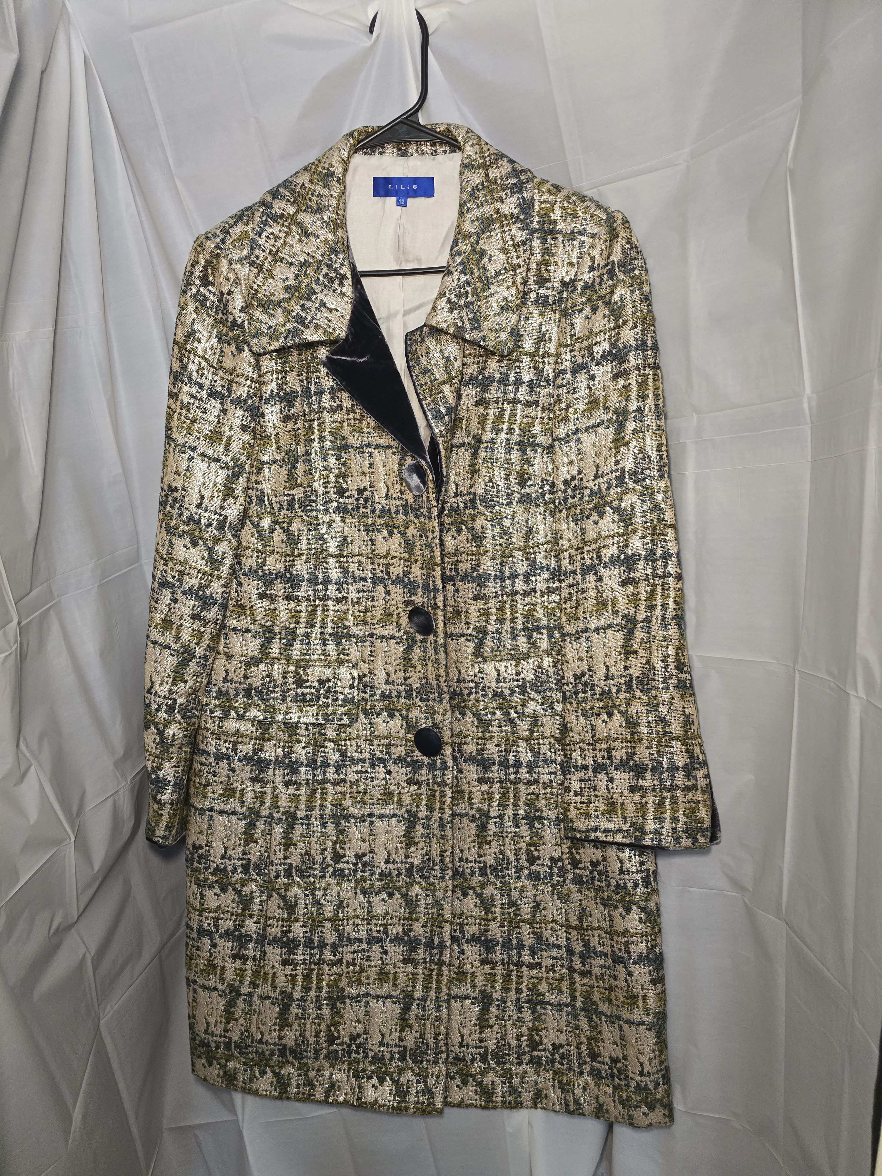 Other LiLiu Korea 2006 Metallic & Velvete Tweed Coat Size XL / US 12-14 / IT 48-50 - 1 Thumbnail