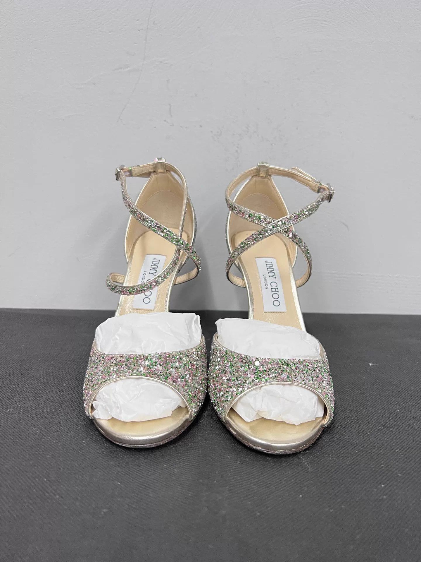 Jimmy Choo Jimmy Choo Emsy Crystal Glitter Open Toe Stiletto 38 NIB Size US 7.5 / IT 37.5 - 2 Thumbnail