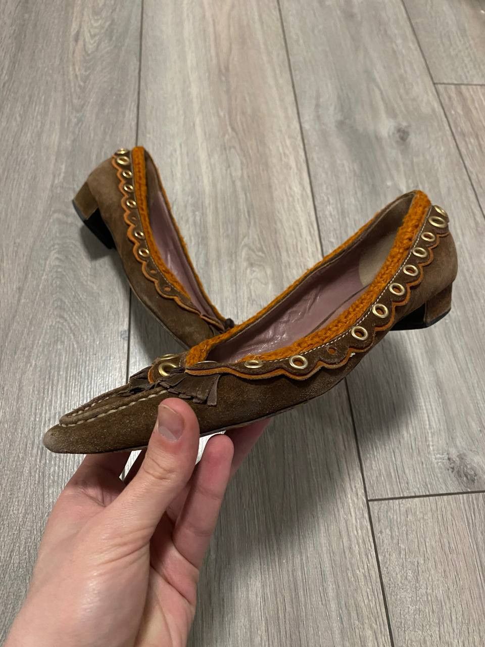 Miu Miu Vintage Miu Miu Suede Loafers Brown Orange Knit Flat Size US 9 / IT 39 - 3 Thumbnail