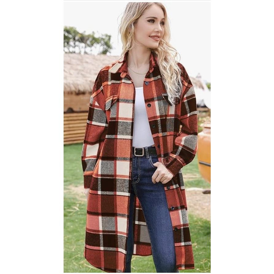 The Unbranded Brand Plaid Shacket Button Wool Blend Long Tartan Trench CoatLARGE Size L / US 10 / IT 46 - 6 Thumbnail