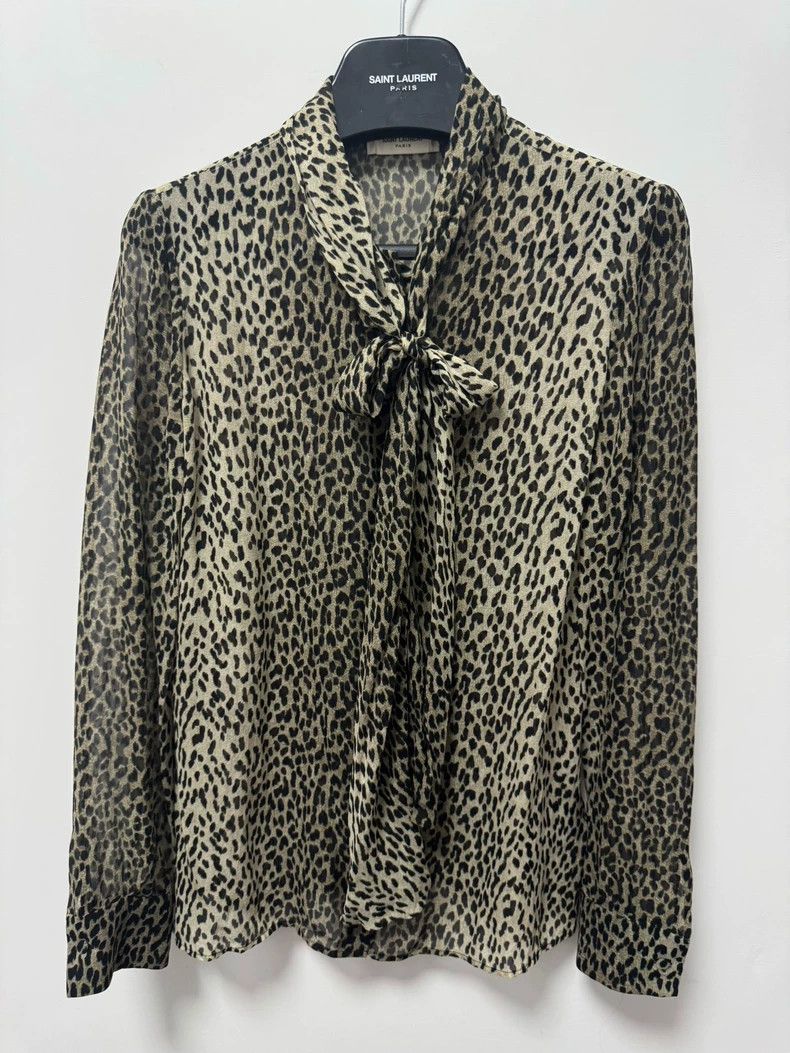 Saint Laurent Paris Saint Laurent Paris14ss bow tie mulberry silk caramel leop Size XS / US 0-2 / IT 36-38 - 1 Thumbnail