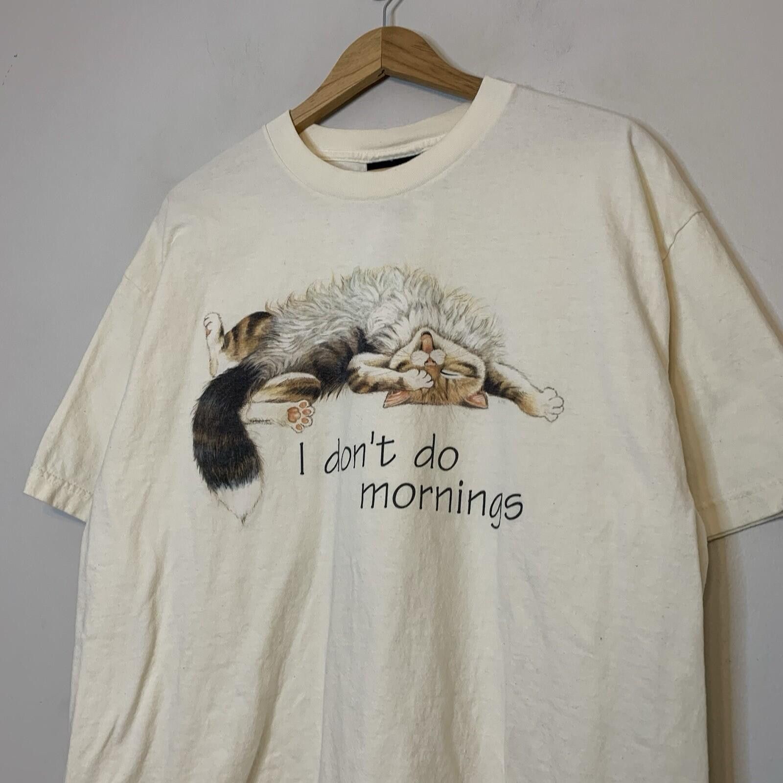 Vintage Vintage 90s Cat I Don’t Do Mornings Shirt White Size XL Size US XL / EU 56 / 4 - 2 Thumbnail