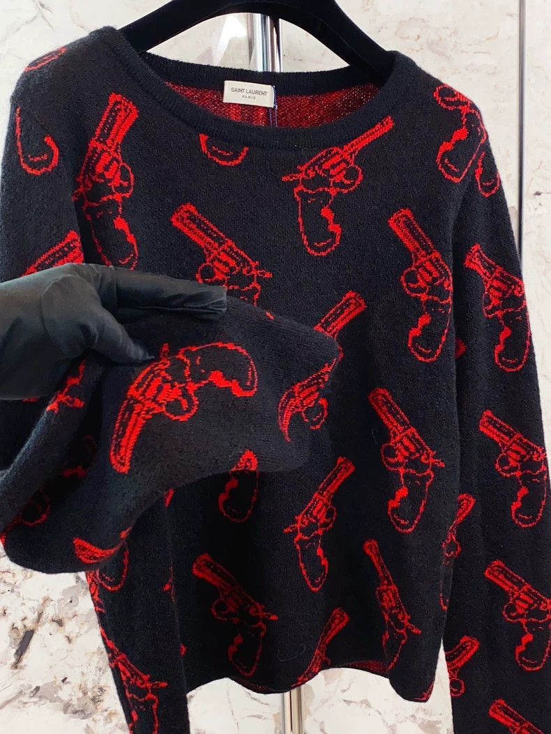 Saint Laurent Paris Saint Laurent Paris Red pistol printed wool knitted sweater Size US L / EU 52-54 / 3 - 5 Thumbnail