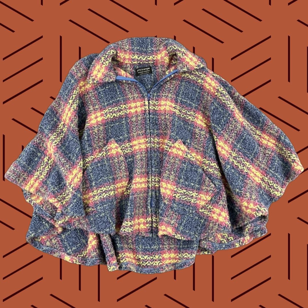 Vintage VINTAGE John Branigan Weavaers Cape Poncho Sweater Womens OS One Size Full Zip Plaid Size ONE SIZE - 1 Thumbnail