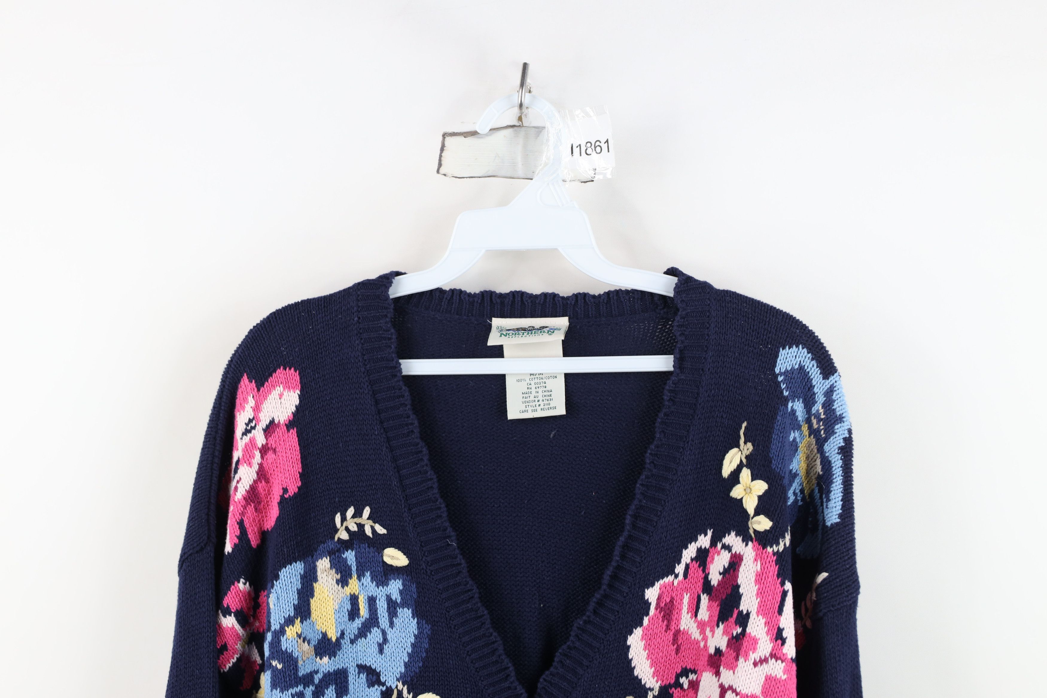 Vintage Vintage 90s Streetwear Flower Knit Cardigan Sweater Size M / US 6-8 / IT 42-44 - 2 Thumbnail