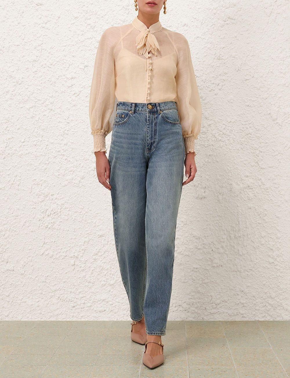 Zimmermann oc11z0925 Illustration Buttoned Blouse in Cream Size M / US 6-8 / IT 42-44 - 6 Thumbnail