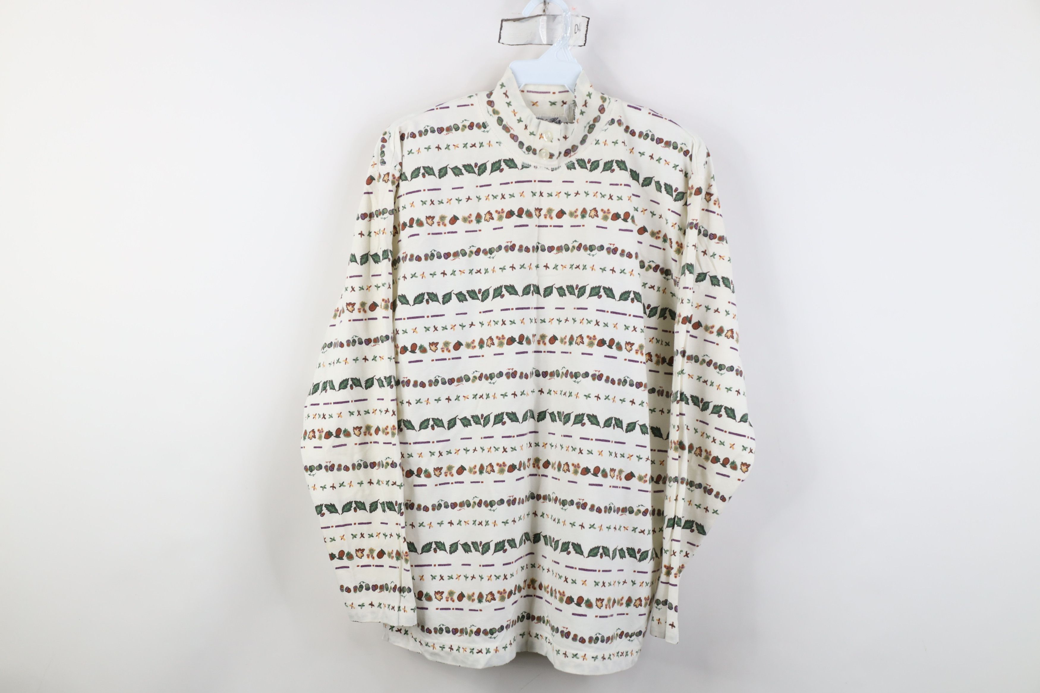 Vintage Vintage 90s Streetwear Fall Leaf Acorn Mock Neck T-Shirt Size L / US 10 / IT 46 - 1 Thumbnail