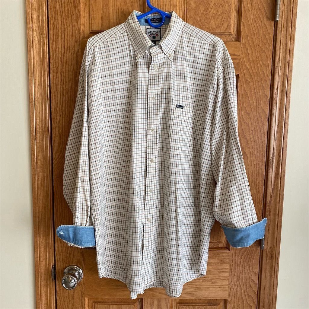 Faconnable Faconnable Men's L Beige Check Long Sleeve Button-Up Shirt Size US L / EU 52-54 / 3 - 3 Thumbnail