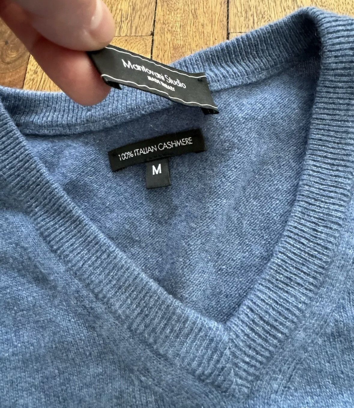 Designer Mantovani Studio Men s Italian Cashmere Blue V Neck Sweater Grailed