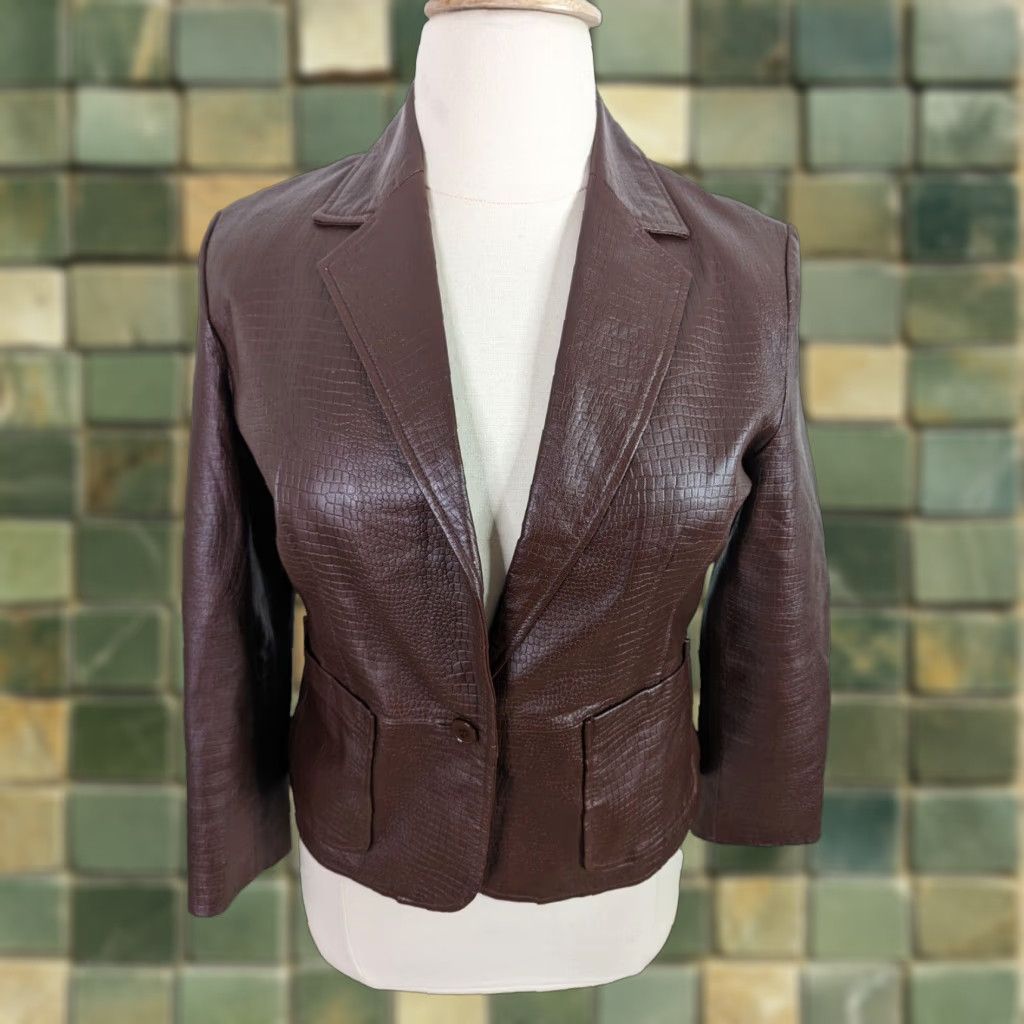 Skin VINTAGE Leather Blazer Coat Jacket Women Large Brown Snake Skin 90s Y2K Size L / US 10 / IT 46 - 1 Thumbnail