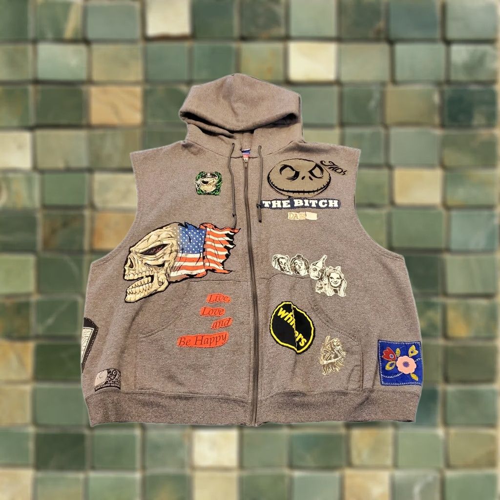 Champion VINTAGE Champion Men XL Hoodie Vest Full Zip Graphic Print Patches 90s Grunge Y2K Gray Size US XL / EU 56 / 4 - 1 Thumbnail