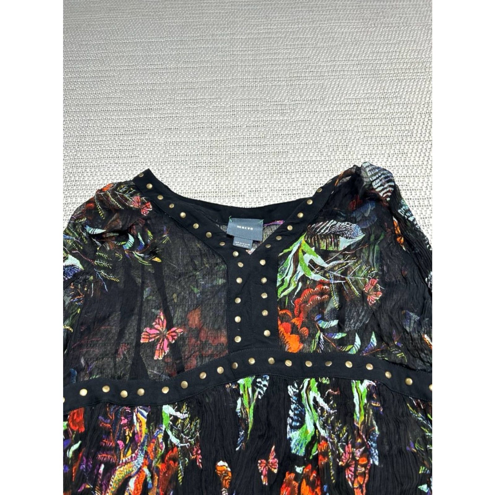 Anthropologie VINTAGE Anthropologie Maeve Nighttime Florals Chiffon Studded Mini Dress Womens 8 Black Size M / US 6-8 / IT 42-44 - 3 Thumbnail