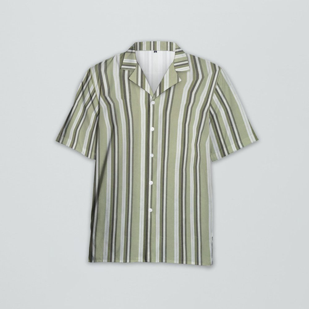 Designer Striped Cotton Shirt – Pale Green/White Size US M / EU 48-50 / 2 - 1 Thumbnail