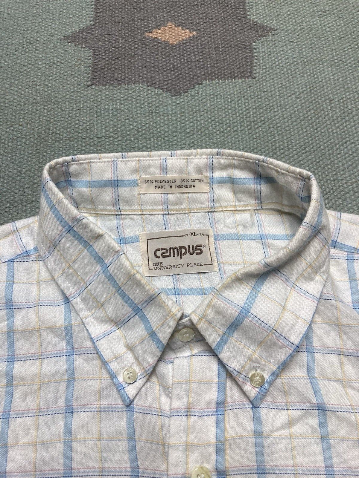 Vintage Vtg 80s button shirt Campus plaid poly cotton lightweight XL Size US XL / EU 56 / 4 - 5 Thumbnail