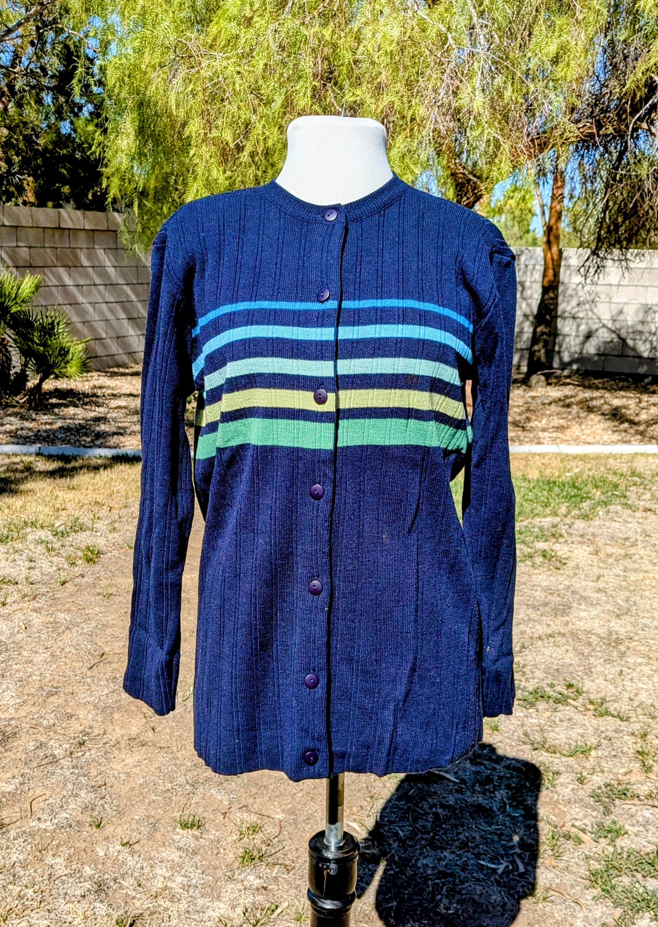 Other VTG Adolfo Striped Lamb's Wool/Acrylic Cardigan Sweater Size S / US 4 / IT 40 - 1 Thumbnail