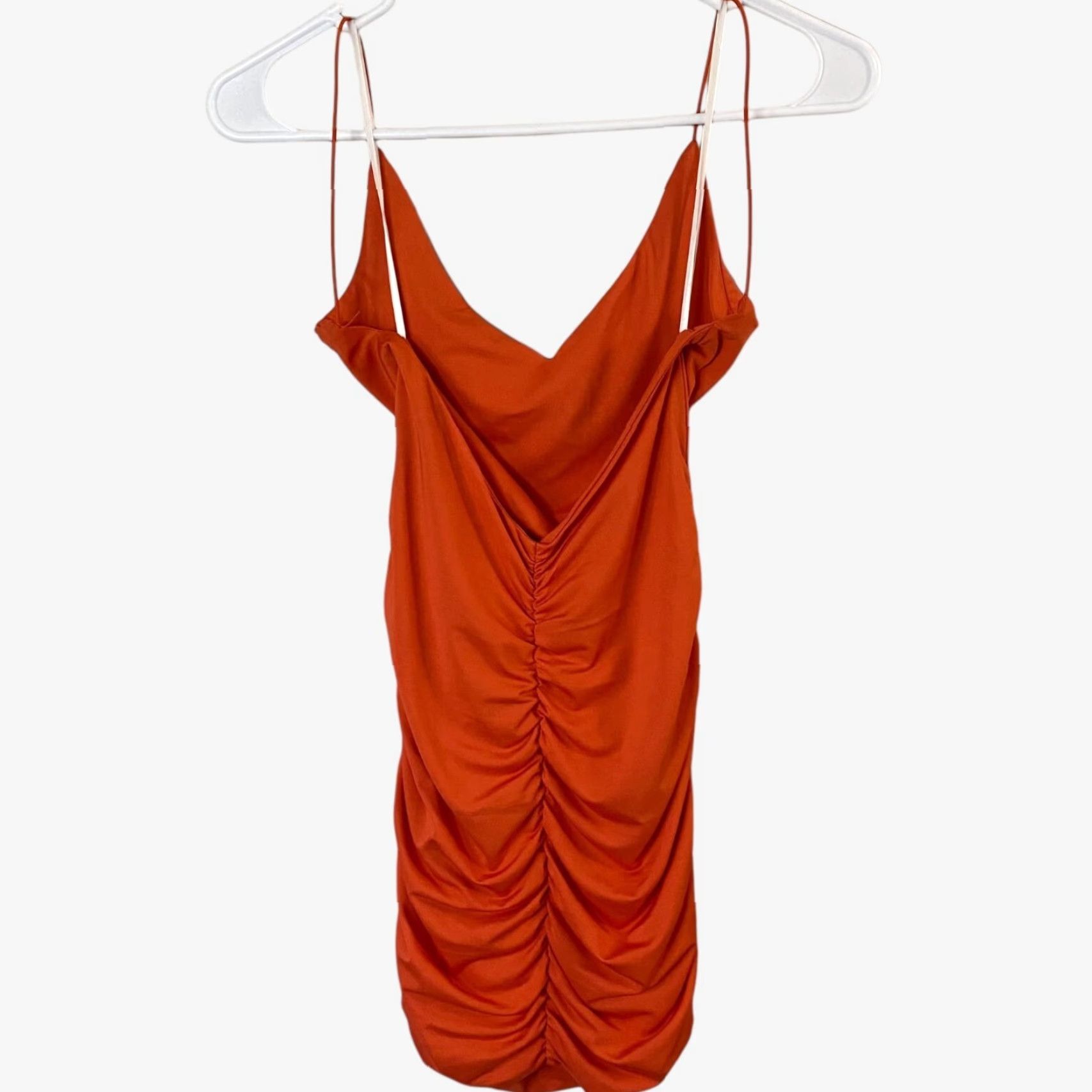 PRINCESS POLLY VINTAGE Princess Polly Ruched Bodycon Low-Back V-Neck Mini Dress Women's Size 2 Orange Size XS / US 0-2 / IT 36-38 - 4 Thumbnail