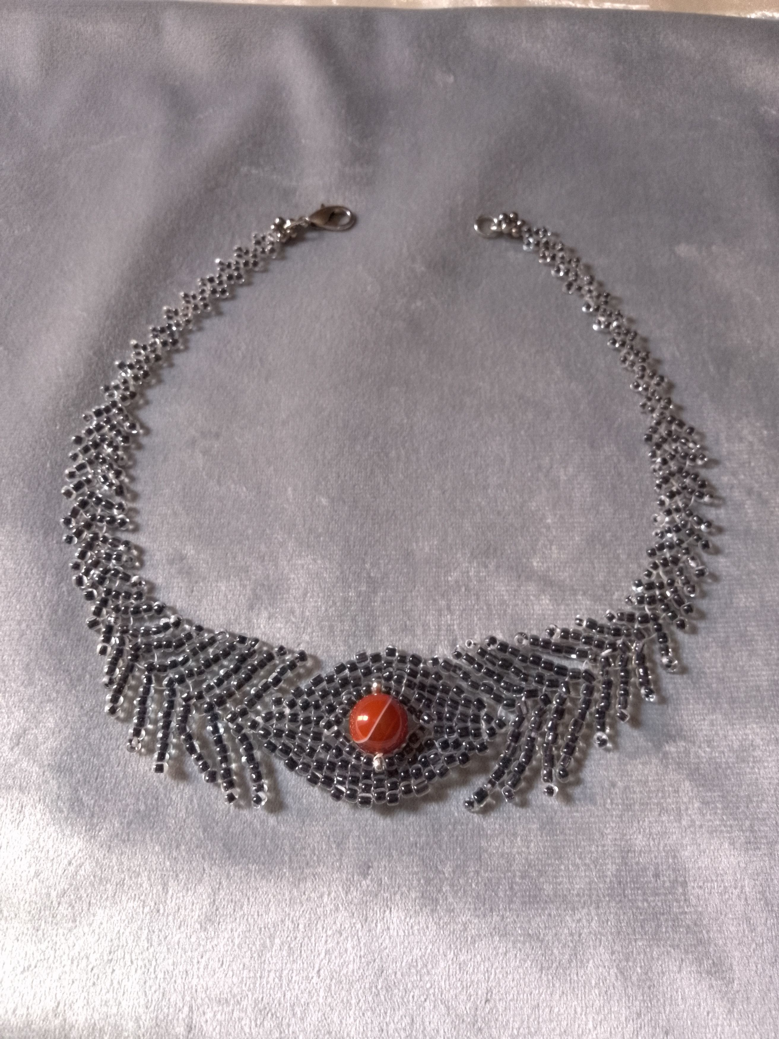 Handmade Necklace Choker. Black sexy with red carnelian gemstone Size ONE SIZE - 5 Thumbnail