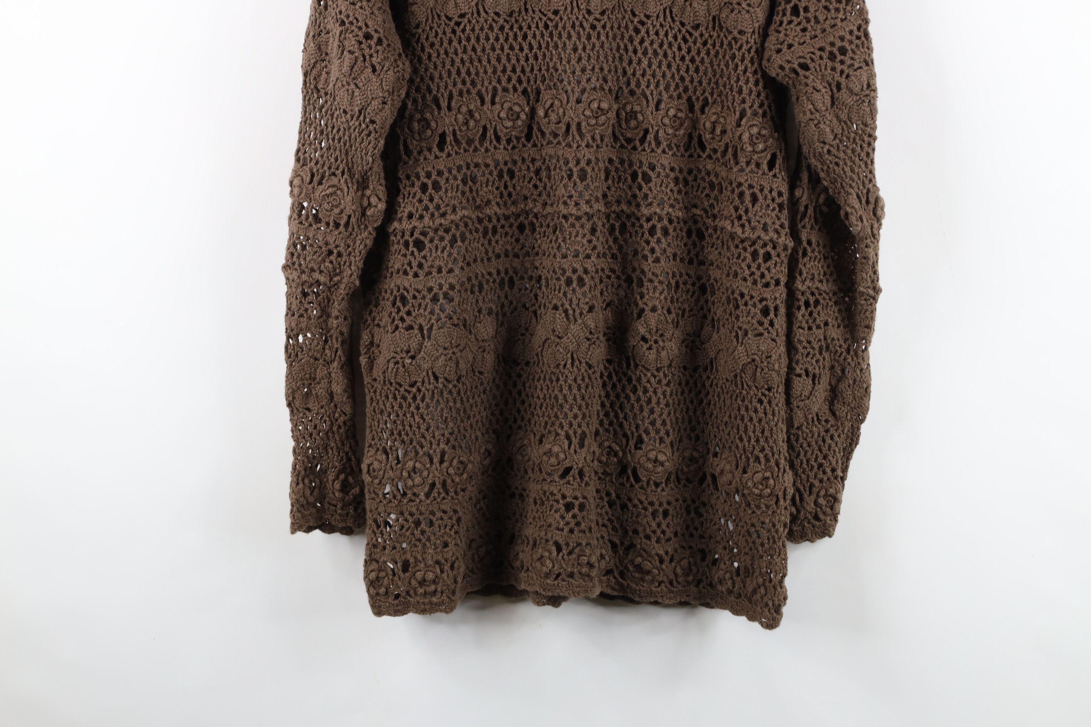 Vintage Vintage 90s Y2K Babydoll Crochet Knit Flower Sweater Brown Size M / US 6-8 / IT 42-44 - 10 Thumbnail