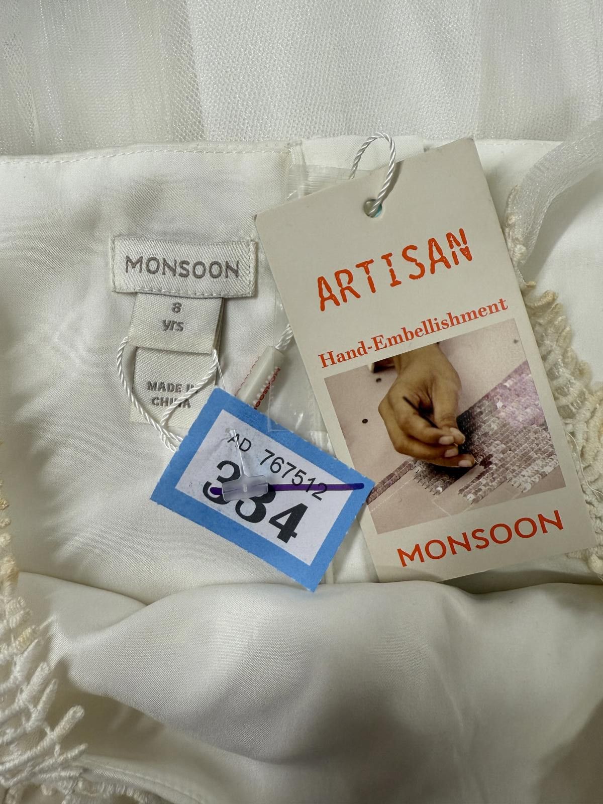 Other Monsoon White Girls Dress with Hand Embellishment Size 8 Yrs Size ONE SIZE - 2 Thumbnail