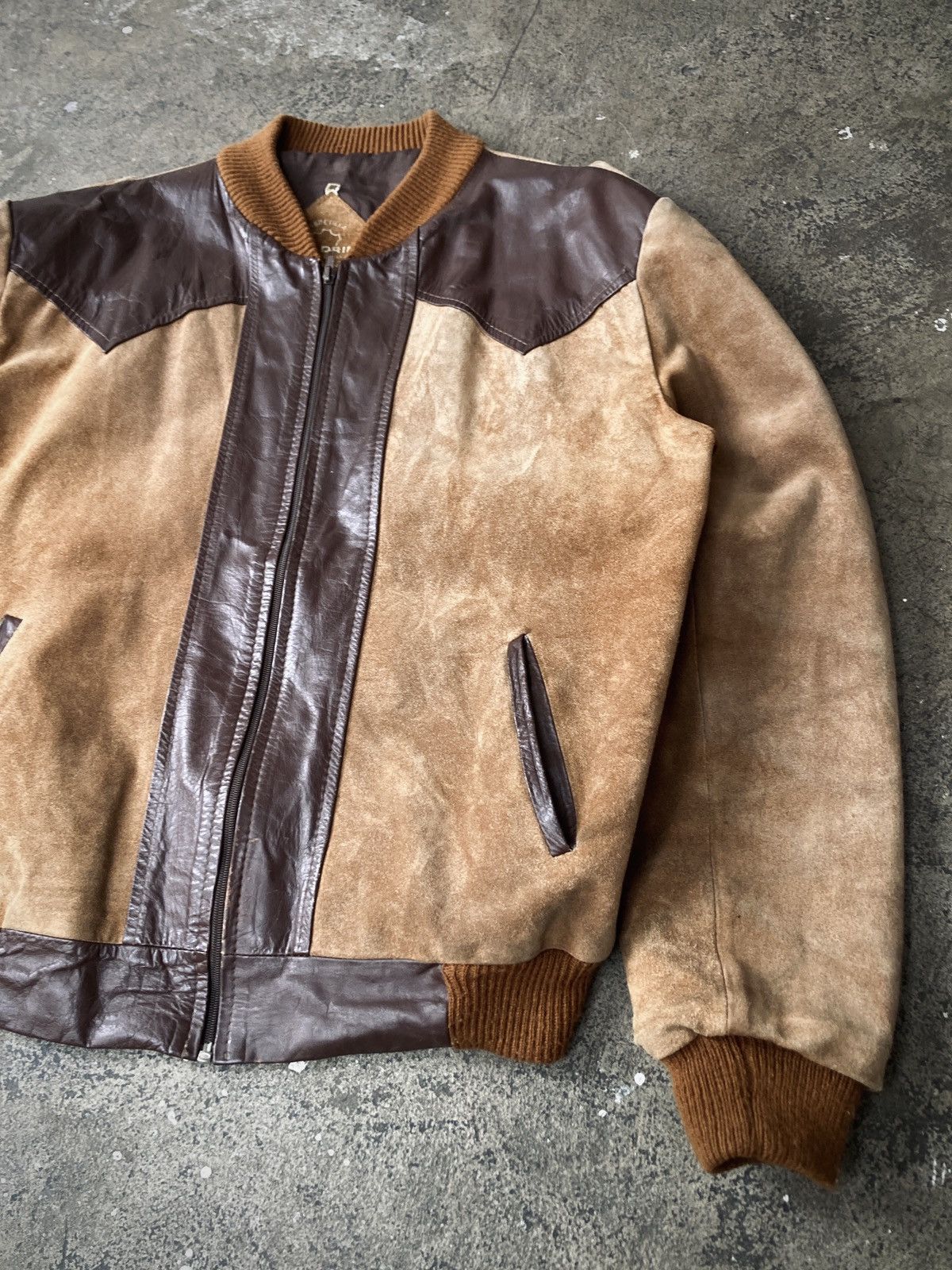 Leather × Vintage Vintage 70s Western 2-Tone Leather Bomber Jacket Size US L / EU 52-54 / 3 - 3 Thumbnail