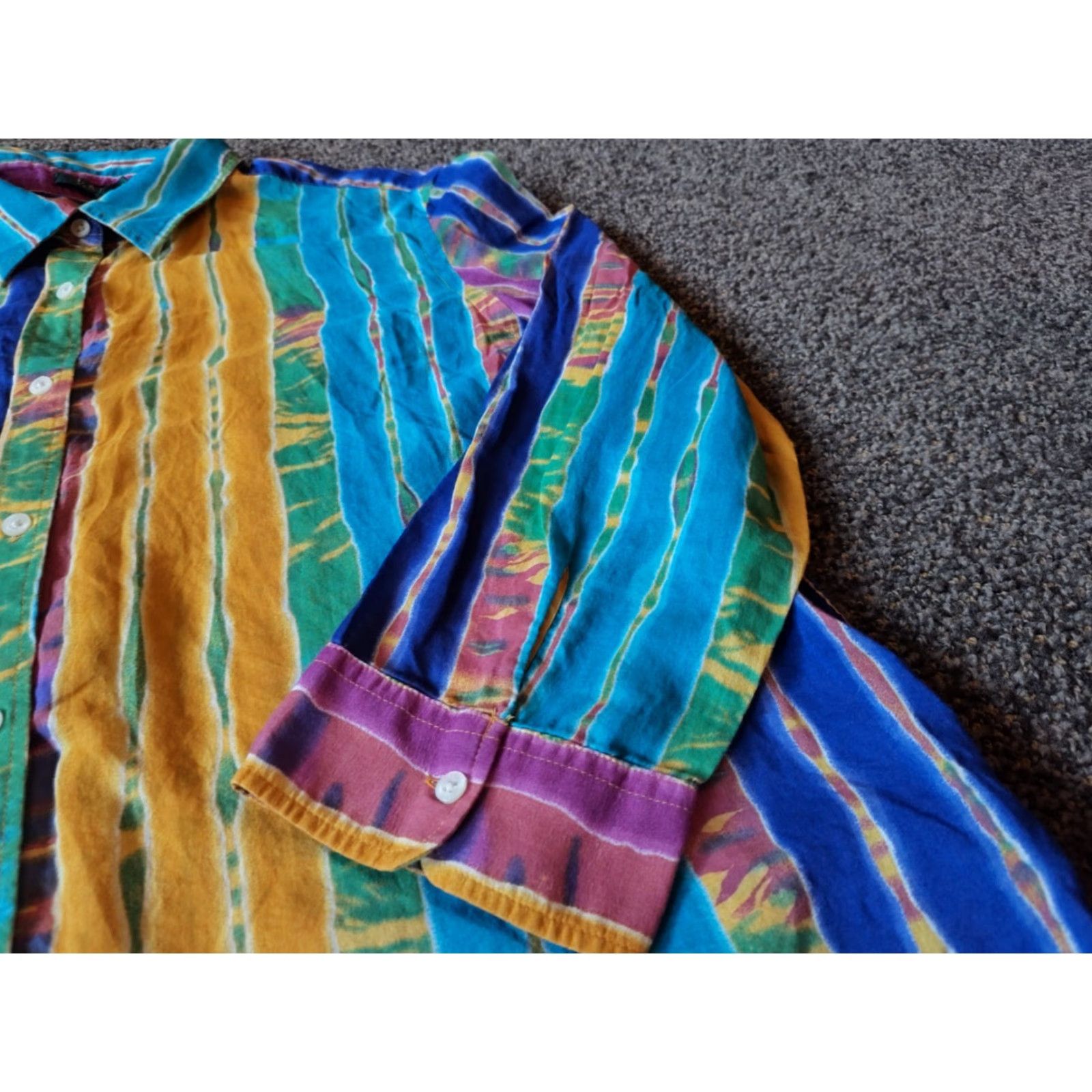 Ralph Lauren Lauren Ralph Lauren Women's Tie Dye Button-Up Blouse XL Multicolor Cotton Bohemian Festival Summer Spring Fall Size XL / US 12-14 / IT 48-50 - 3 Thumbnail