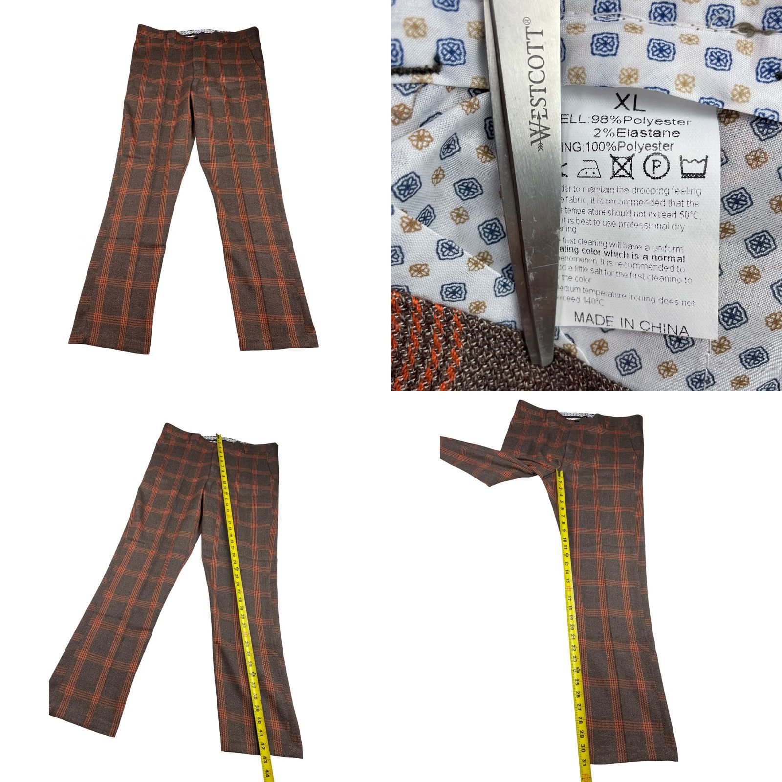 Vintage Bespoke Suit Men's 2-Button Brown Orange Plaid XL 44R 38x31 Size 44R - 9 Thumbnail