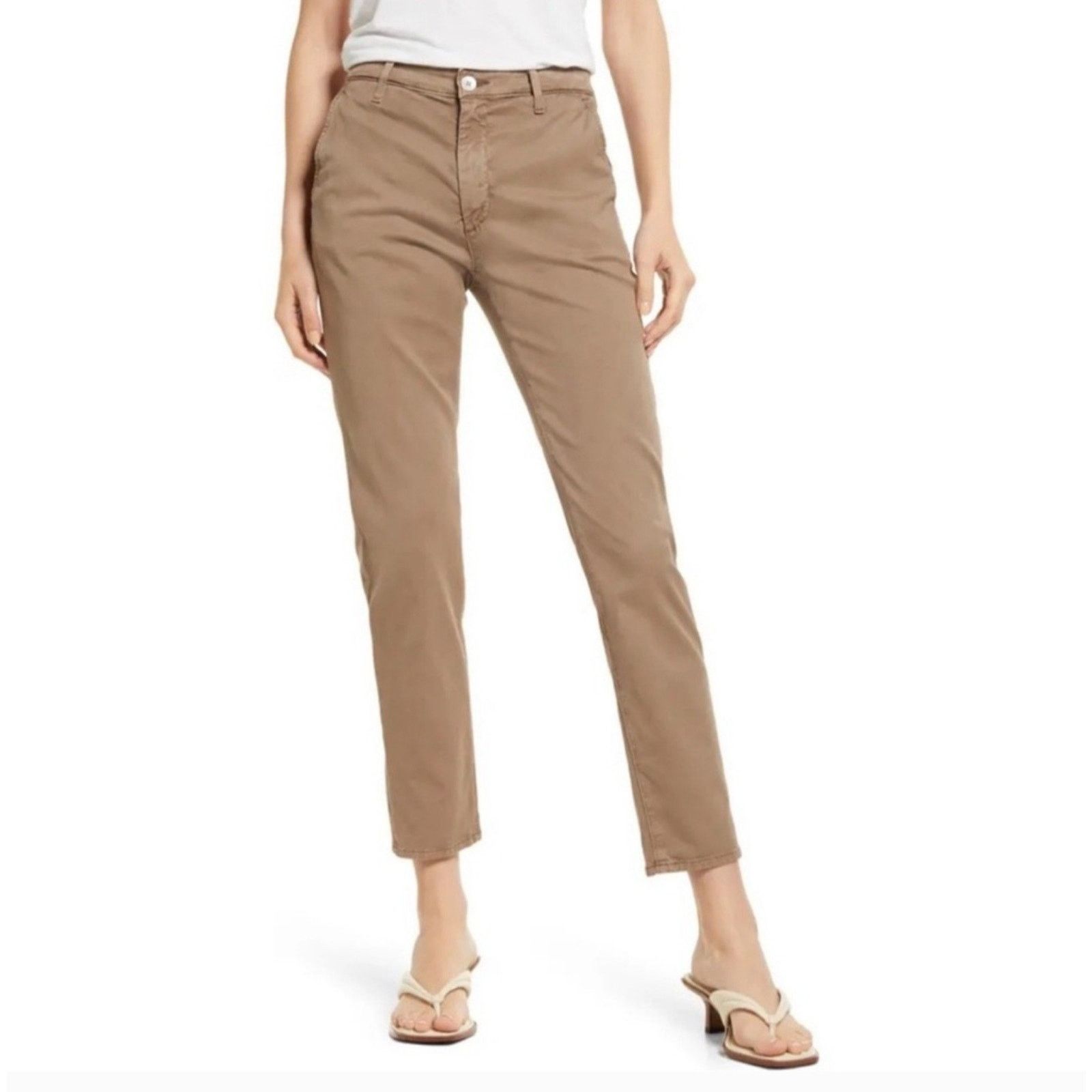 AG Adriano Goldschmied Adriano Goldschmied The Caden Cotton Tailored Trousers Beige Size 27" / US 4 / IT 40 - 1 Thumbnail