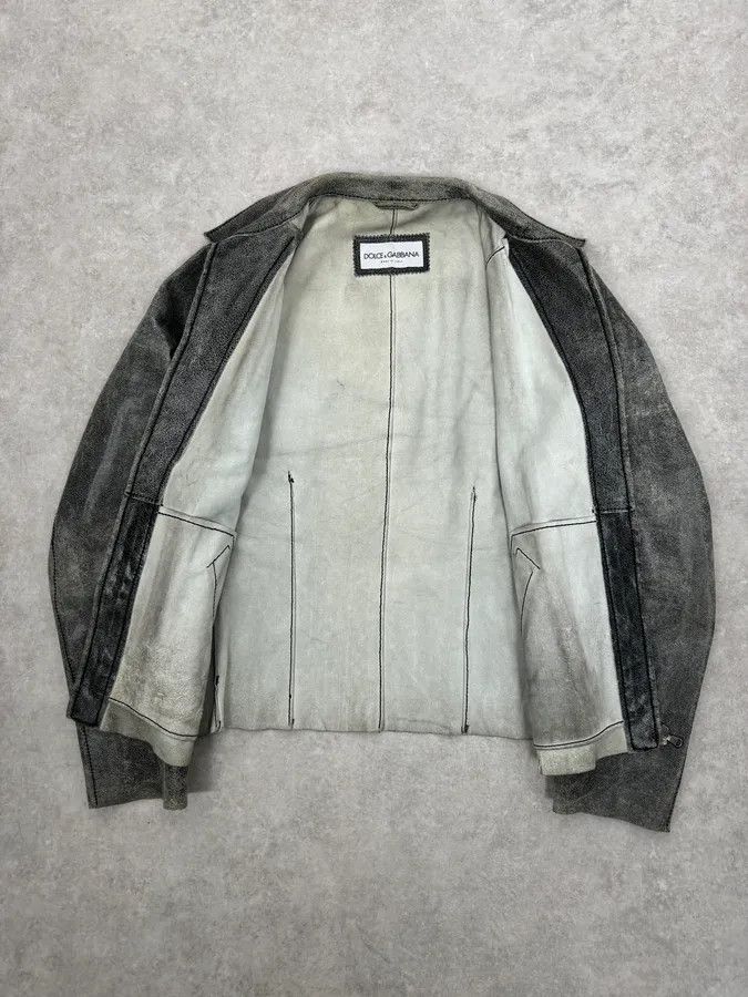 Dolce & Gabbana 1990s Dolce & Gabbana Grey Eroded Grained Leather Jacket Size US M / EU 48-50 / 2 - 9 Thumbnail