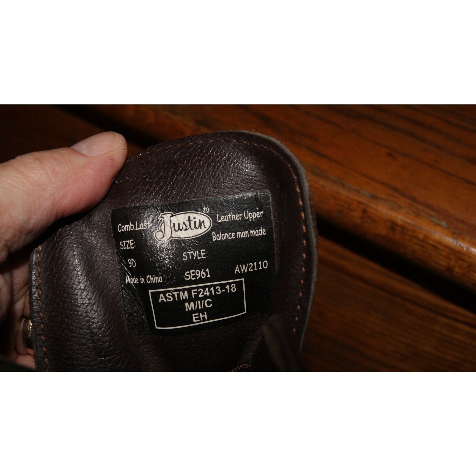 Justin Boots Men's 9D Justin Original 8" Steel Toe WP Work Boot SE961 Size US 9 / EU 42 - 2 Thumbnail