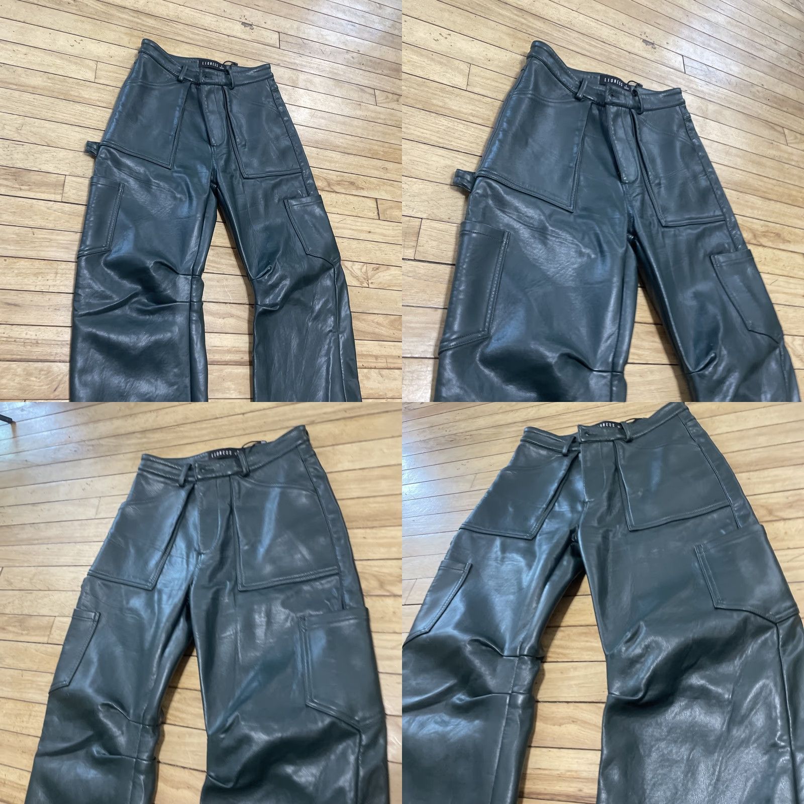 Lioness Lioness Cargo Pants Women S Army Green Faux Leather Carpenter Pocket Barrel Leg Leather Pants Streetwear Size 28" / US 6 / IT 42 - 10 Thumbnail