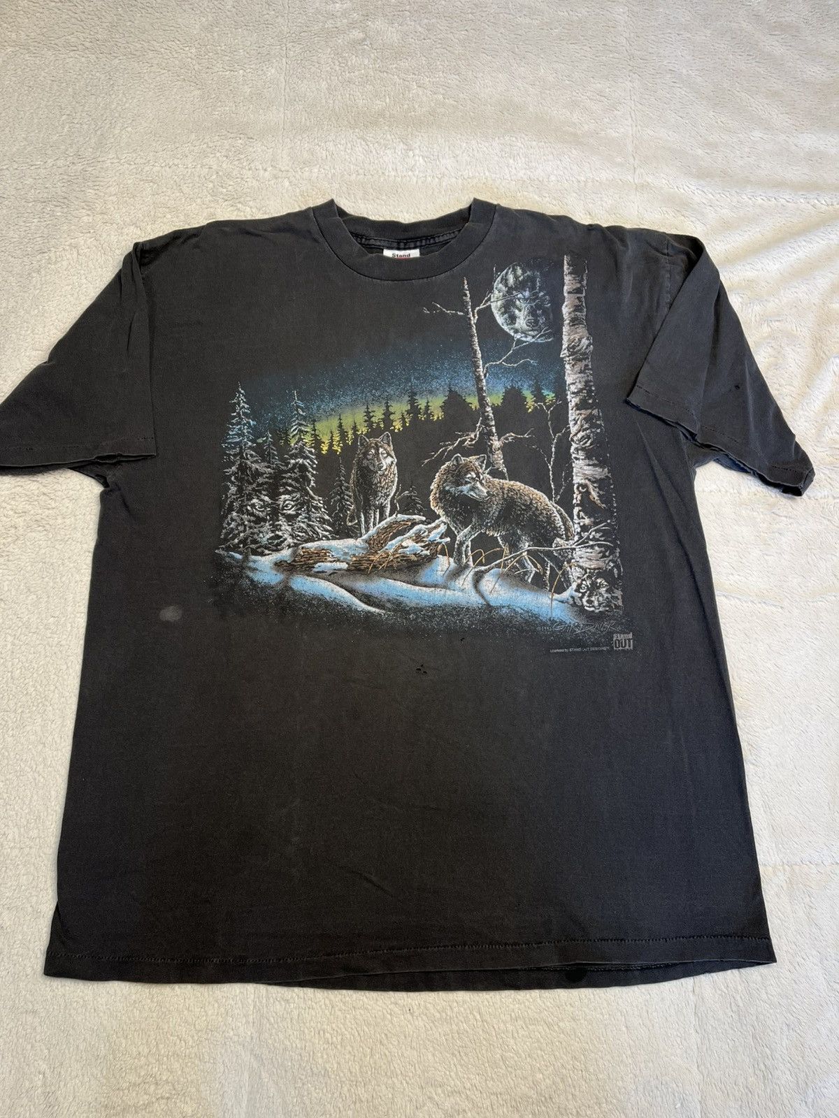 Vintage Vintage 90s Stand Out Designs Wolves Moon Nature T Shirt Vtg Size US XXL / EU 58 / 5 - 1 Thumbnail