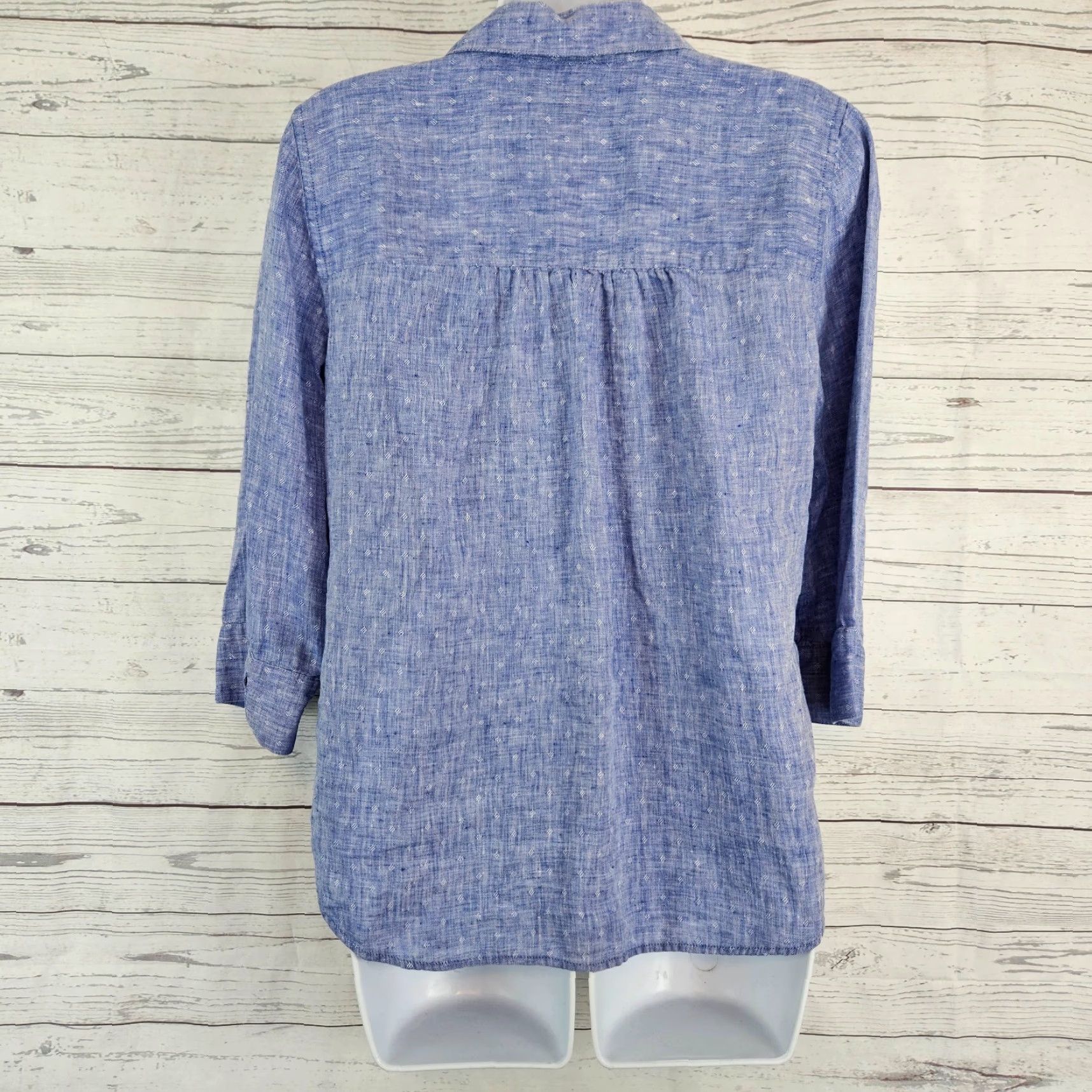 Vintage Chico's Womens Button-Up Top Sz 4/6 Linen 3/4 Sleeve Blue Size S / US 4 / IT 40 - 3 Thumbnail