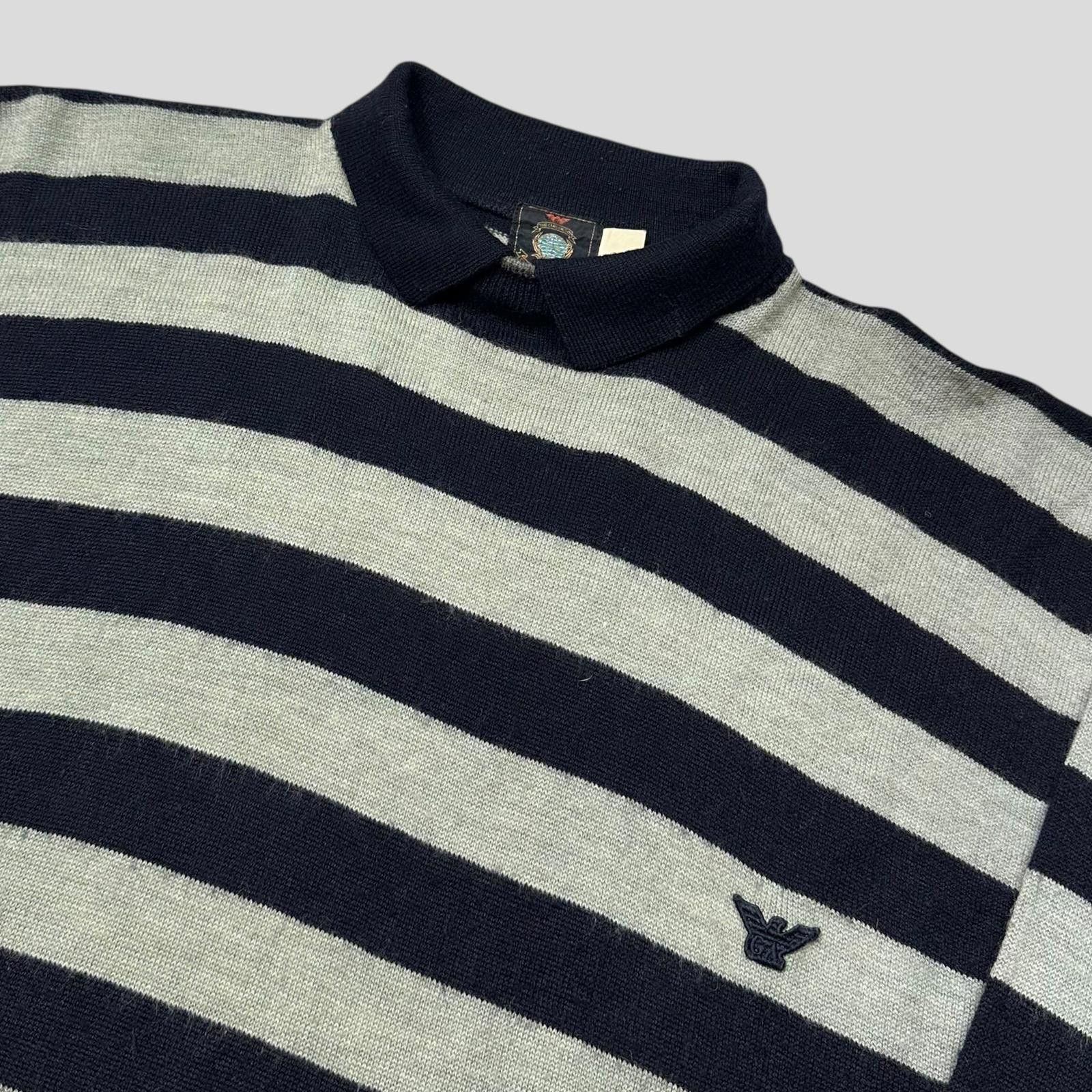 Armani Emporio Armani 80’s Striped Wool Pop Collar Knit Jumper - L Size US L / EU 52-54 / 3 - 2 Thumbnail