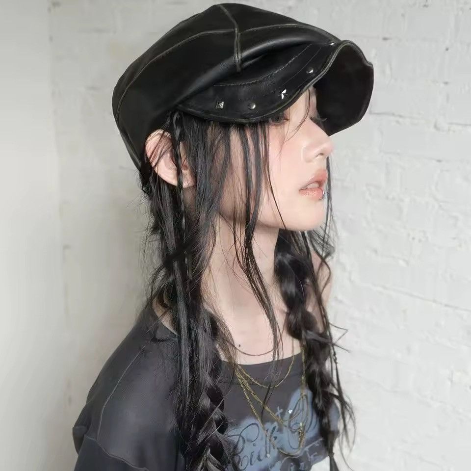 Japanese Brand Japanese Vintage Style PU Leather Rivets Beret Cap Hat Size ONE SIZE - 2 Thumbnail
