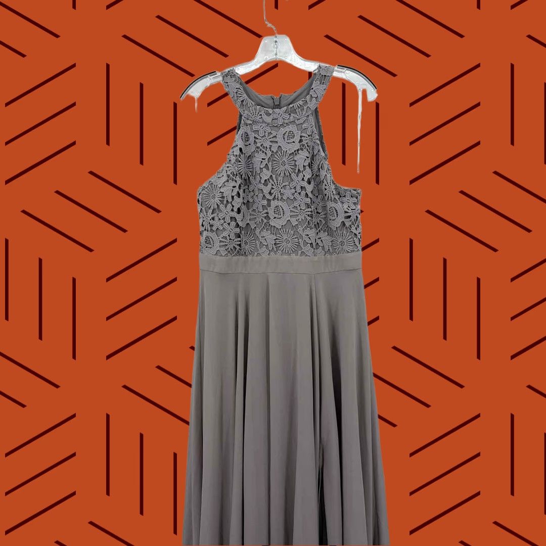 Lulus Pre-Owned Lulus Grey Size Large Maxi Evening Gown Size L / US 10 / IT 46 - 1 Thumbnail