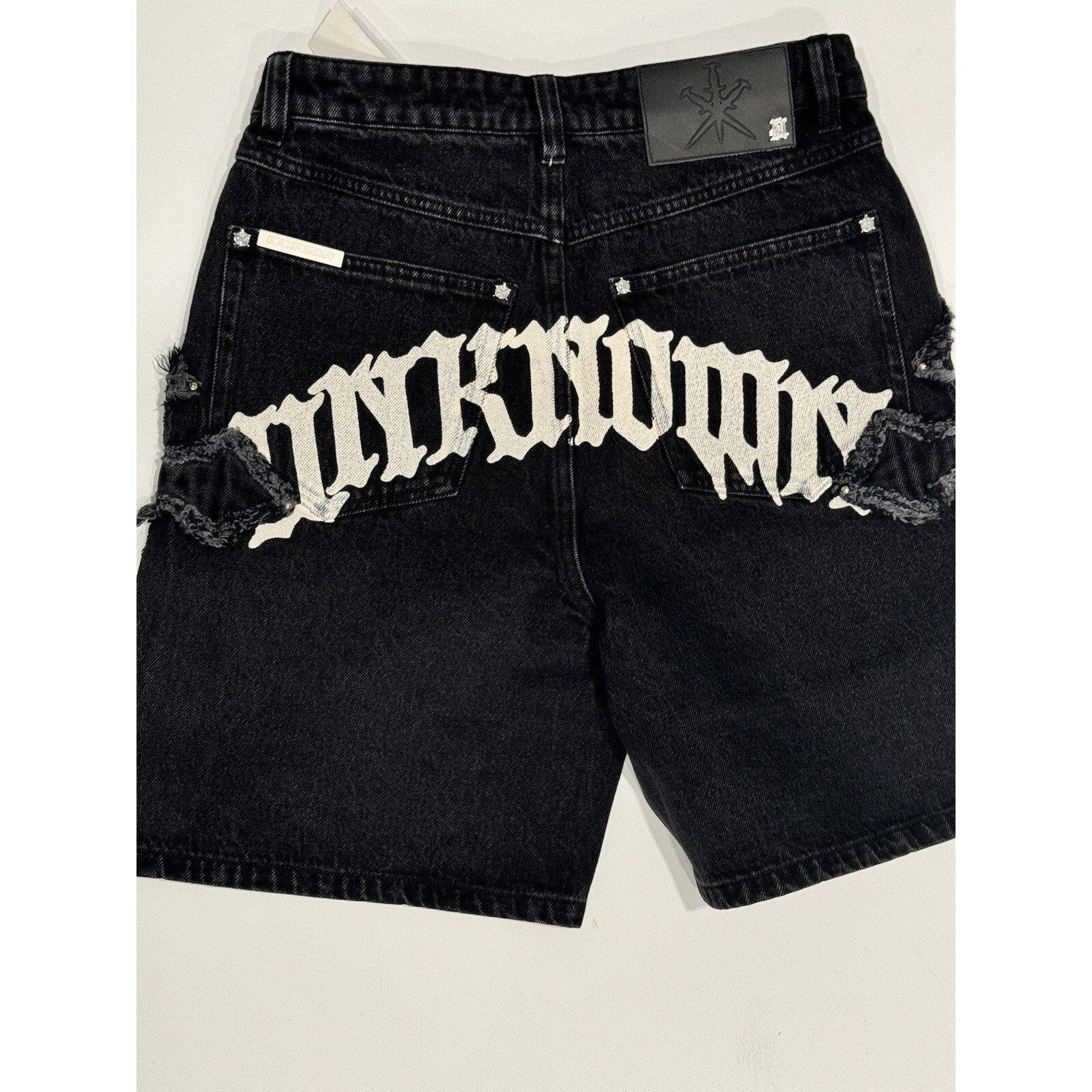 Unknown London UNKNOWN LONDON BLACK RHINESTONE DAGGER SHORTS | Grailed