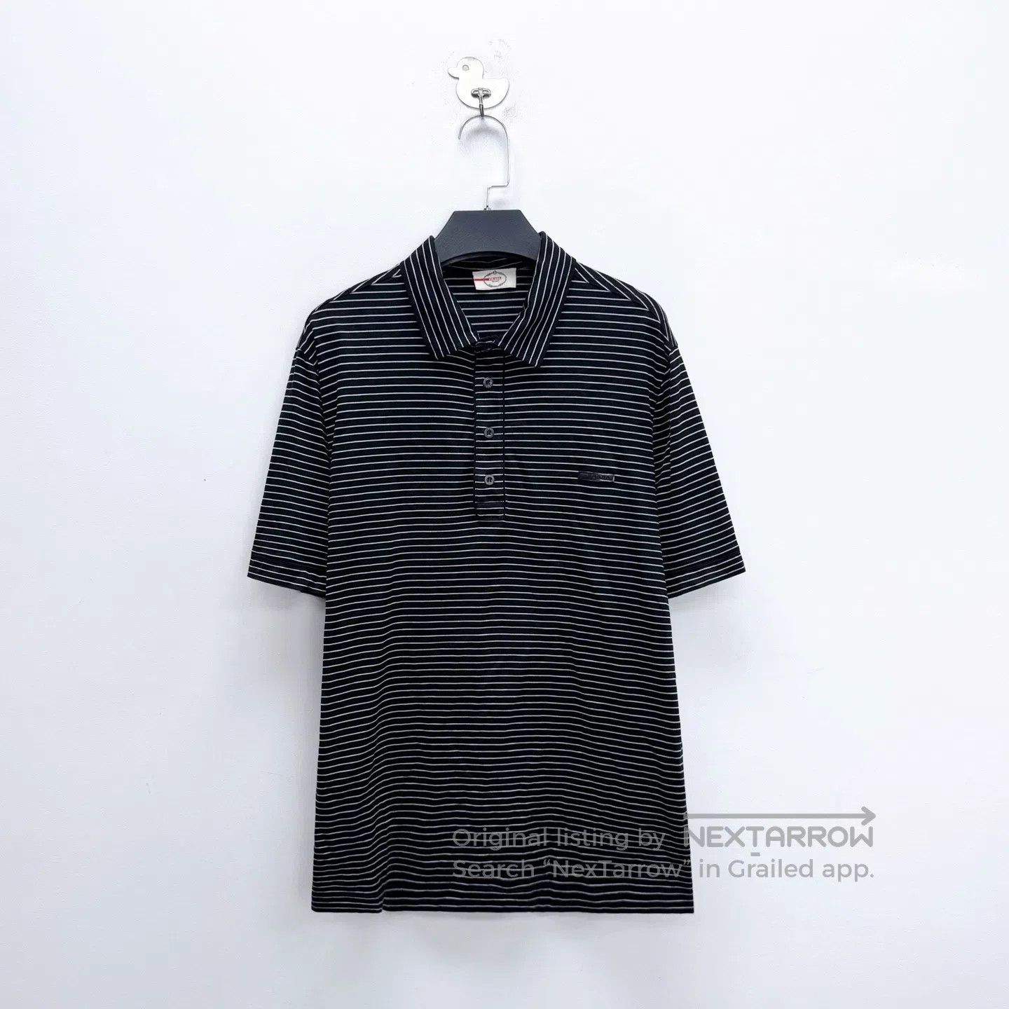 Prada Prada Black and White Striped Logo Lettering Polo Short Sl Size US L / EU 52-54 / 3 - 1 Thumbnail