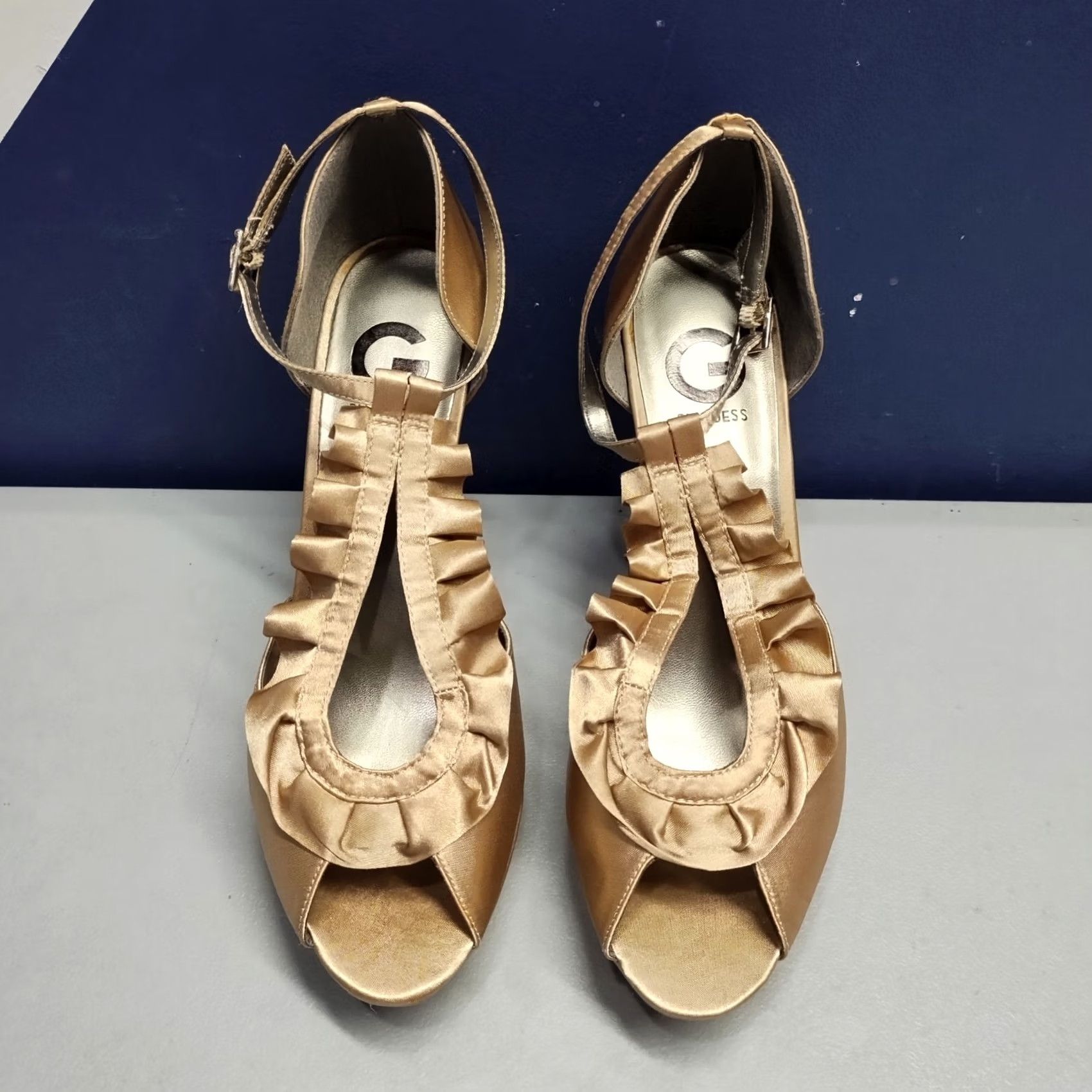 Guess G By GUESS Glucosa Pump Heels Womens US 10M Gold Stiletto Lightweight Open Toe Size US 10 / IT 40 - 2 Thumbnail